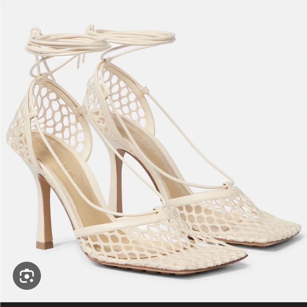 Women's White Mesh Lace-Up Heels White Fox - Picture 9 of 9